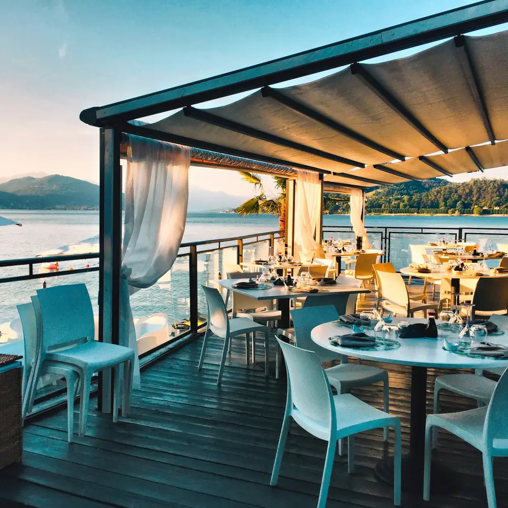 A restaurant terrace looking out over the water